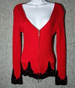 WR Brand Cardigan Sweater w/Black Lace Trim & Zip